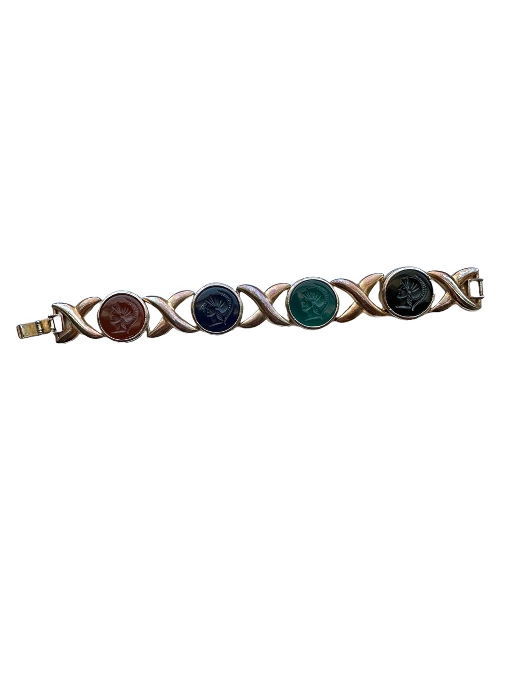 Vintage 1950s–1960s Roman Revival Intaglio Bracelet, Gold-Tone Costume Jewelry